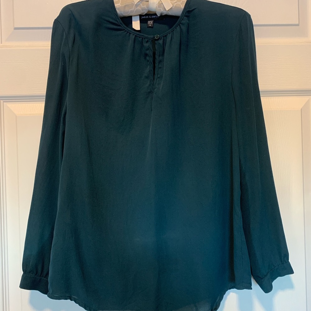 Judith & Charles Teal Silk Keyhole Blouse